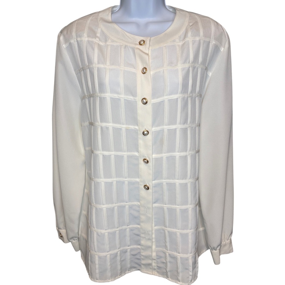 Vintage Liz Claiborne Womens Cream Pearl Button Blouse Sz 12 Good 90s Office